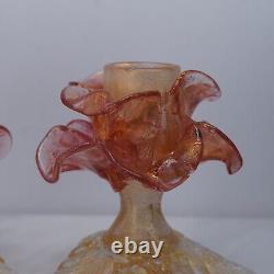 Porte-bougie en verre d'art Murano Italie à fleurs, opalescent, or rose et rose des années 1960