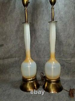Pr Mid-century Modern Murano Opaline Glass Lamps National Home Council Shades