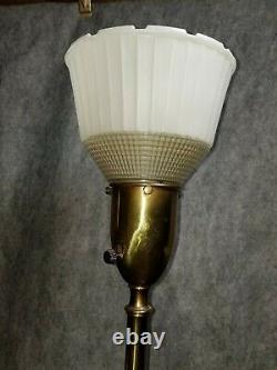 Pr Mid-century Modern Murano Opaline Glass Lamps National Home Council Shades