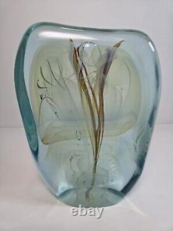 Presse-papier en verre artistique Bill Slade bleu signé daté oiseau opalescent