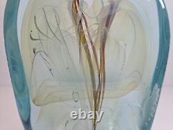 Presse-papier en verre artistique Bill Slade bleu signé daté oiseau opalescent