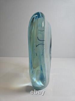Presse-papier en verre artistique Bill Slade bleu signé daté oiseau opalescent