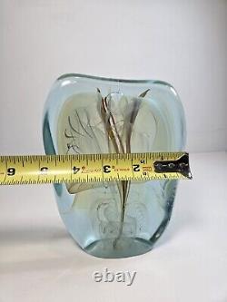 Presse-papier en verre artistique Bill Slade bleu signé daté oiseau opalescent
