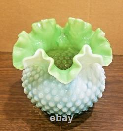 RARE Fenton Lime Green Opalescent Hobnail Cased Squatty 5 Rose Bowl Vase 
 	<br/>    		<br/> Traduction en français : <br/>RARE Fenton Lime Green Opalescent Hobnail Cased Squatty 5 Rose Bowl Vase