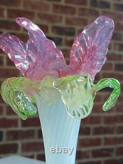 Rare Antique Pair Opalescent Kralik Art Glass Florfiform Vases Vase Art Nouveau