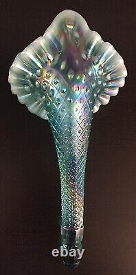 Rare Fenton Art Glass Aqua Opalescent Iridescent Diamond Lace Epergne Mint Cond