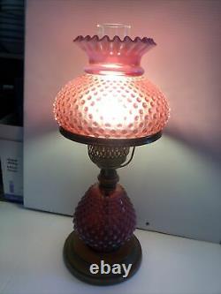 Rare Fenton Verre Canneberge Opalescent Hobnail Lampe
