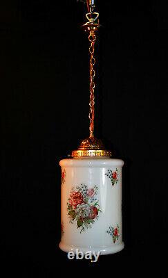 Rare Genuine Années 1940 Art Déco Opaline Milk Glass Schoolhouse Pendentif Light Lantern