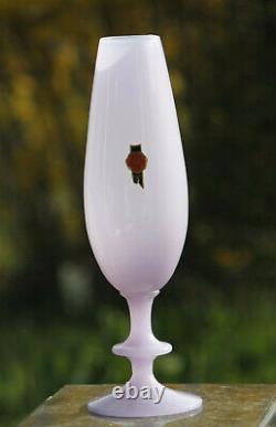 Rare Mauve Violet Vintage Italien Opaline À Pied Vase Empoli 30cm 11,8 En Italie
