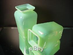 Rare Paire Cenedese Chartreuse Opaline Tang Style Mantle Vases Murano Eames Era