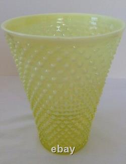 Rare Vintage Fenton Art Verre Topaz Jaune Opalescent Cylindre De Hobnail Vase