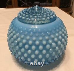 Rare Vintage Fenton Blue Opalescent Hobnail Covered Large Jar #389 1940-1943