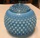 Rare Vintage Fenton Blue Opalescent Hobnail Covered Large Jar #389 1940-1943