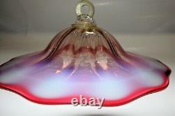 Rare Vtg Lg Cranberry Vaseline Opalescent Rubina Verde Lampe En Verre D'art Smoke Bell