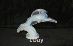 Superbe Mascotte de Voiture en Verre Art Déco Français Sabino Opalescent Bleu Gazelle