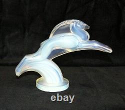 Superbe Mascotte de Voiture en Verre Art Déco Français Sabino Opalescent Bleu Gazelle