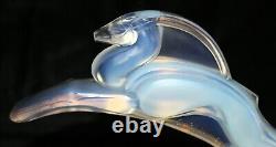 Superbe Mascotte de Voiture en Verre Art Déco Français Sabino Opalescent Bleu Gazelle