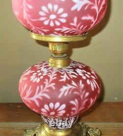 Superbe Vintage Fenton Cranberry Opalescent Fern & Daisy 22 Lampe