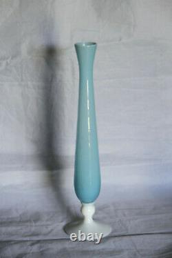 Tall Vintage Bleu Italien Boud Opaline Vase Opalescent White Base 31cm 12.2in