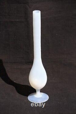 Tall Vintage Italien Blanc Opaline Bud Vase Opalescent White Base 31cm 12.2in