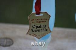 Une paire de vases anciens en opaline bleue italienne sur pied Cristalleria Toscana