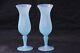 Une Paire De Vases Vintage En Opaline Bleue Italienne Sur Pieds Murano 19,5 Cm 7,67 Pouces