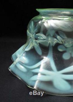 Uranium Antique Vaseline Verre Opalescent Vert Huile Lampe Ombre Art Nouveau