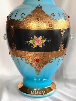 Vase Antique-Opaline-BLEU-GRAND-Vase en Verre Art-Jouet Vase Bleu Or Émail