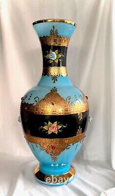 Vase Antique-Opaline-BLEU-GRAND-Vase en Verre Art-Jouet Vase Bleu Or Émail
