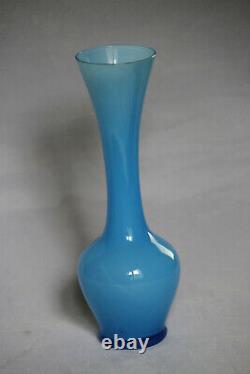 Vase De Bud Opaline Bleu Français Ou Italien Vintage 70s 20cm 7.8in Empoli