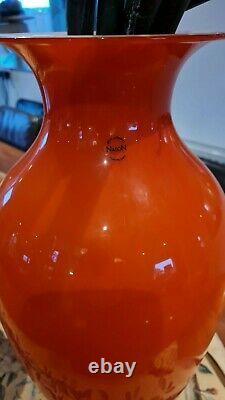 Vase En Verre Carlo Nason Large Orange Fabriqué À Murano Italie