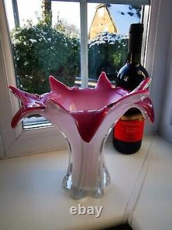 Vase En Verre D'art Sans Opalescent Rose, Blanc Et Clair Vintage De Murano