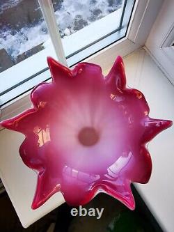 Vase En Verre D'art Sans Opalescent Rose, Blanc Et Clair Vintage De Murano