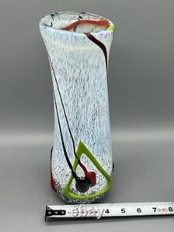 Vase En Verre D'art Vintage Blown À La Main Signé Nicolas Retro MCM Opalescent Murano 12
