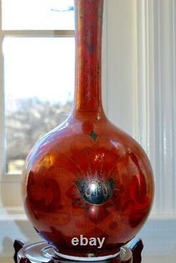 Vase En Verre Opaline Art Nouveau Bohême Maron & Noir 13.5