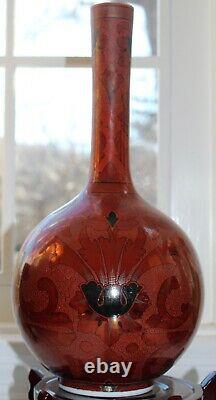 Vase En Verre Opaline Art Nouveau Bohême Maron & Noir 13.5