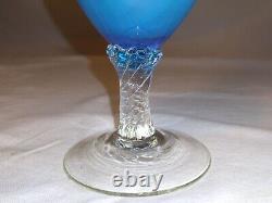Vase En Verre Opaline Bleu Empoli Ruffled Ribbed Rayé