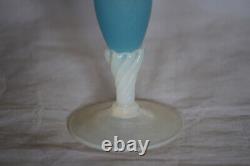 Vase En Verre Opaline Bleu Italien Vintage Italie 24cm 9.4in White Base MCM 70s