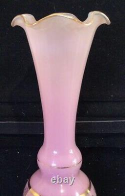 Vase En Verre Opaline Rose Italien Ancien 31.4 CM