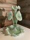 Vase Lg Fenton Vert Iridescent Opalescent à 4 Cornes Signé F. Fenton & #