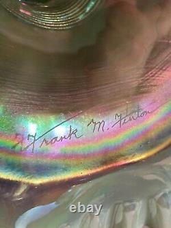 Vase LG Fenton vert iridescent opalescent à 4 cornes signé F. Fenton & #