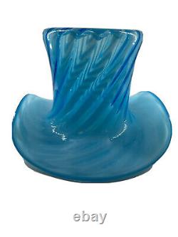Vase Opale Opalescent Opalescent Bleu Fenton Grand Chapeau Haut Vintage