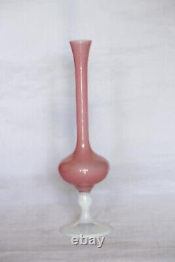Vase Opaline Rose Italien Vintage 70s 26cm 10.2in Empoli Murano MCM