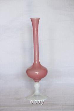 Vase Opaline Rose Italien Vintage 70s 26cm 10.2in Empoli Murano MCM