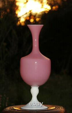 Vase Opaline Rose Italien Vintage Empoli Ou Murano 35cm 13.78in White Base