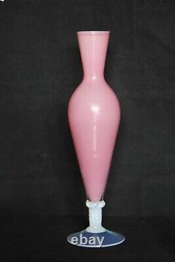 Vase Opaline Rose Italienne Vase Murano 35cm 13.8in Base Opalescent Blanc