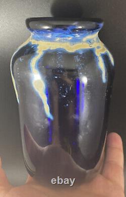 Vase Optique ERIK EISERLING 15 cm en verre soufflé opalescent art abstrait 1987