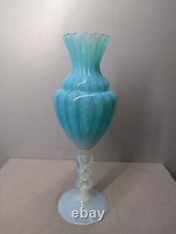 Vase Urne en Verre Opalin Bleu Turquoise de Grand Format d'Empoli Italien d'Époque Vintage