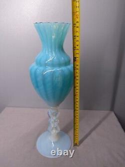 Vase Urne en Verre Opalin Bleu Turquoise de Grand Format d'Empoli Italien d'Époque Vintage