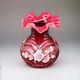 Vase Vintage Fenton 1994 C9155 Hq Cranberry Opalescent Avec Sticker Signé Par L'artiste
